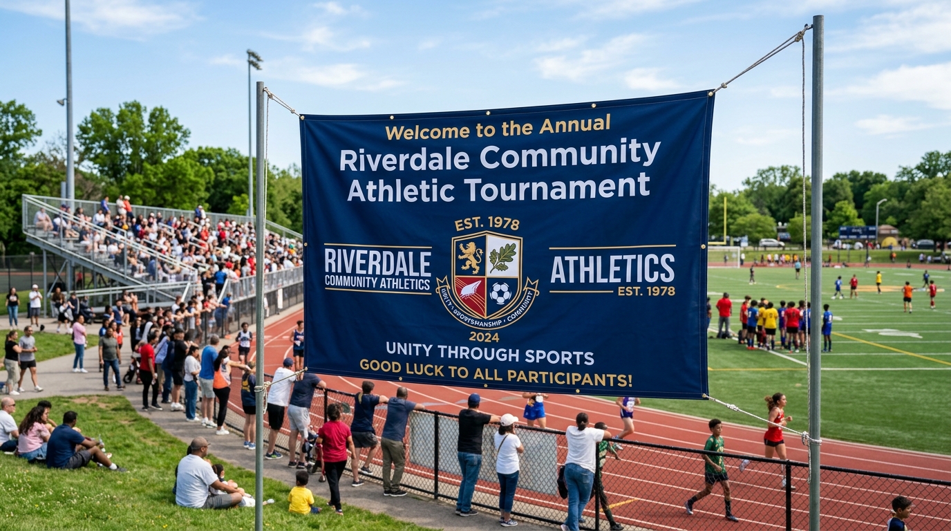 Official banner display of Espérance Sportive at a community athletic stadium